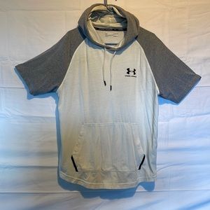 White and Grey Under Armour hooded T shirt with draw string